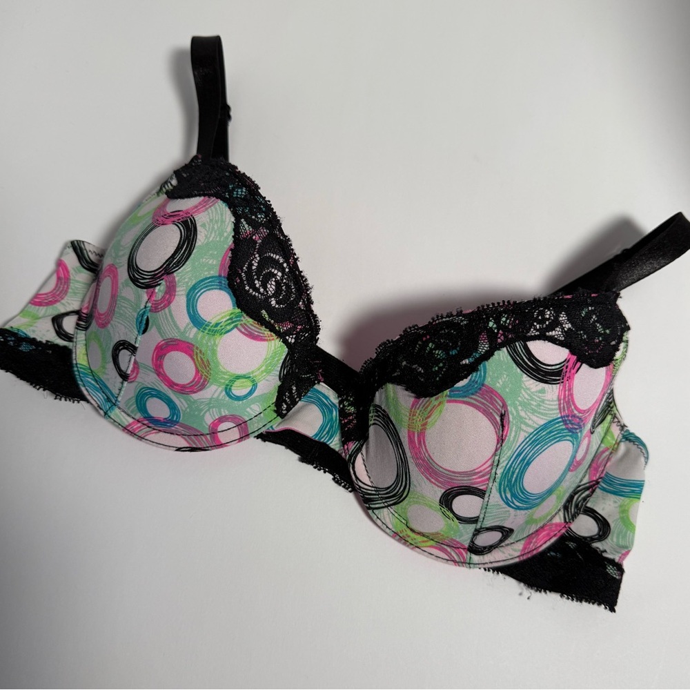 Jasmine & Ginger Colorful Circle Bra with Black Lace Trim
